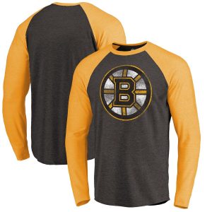 Boston Bruins Fanatics Branded Showtime Raglan Tri-Blend Long Sleeve T-Shirt – Black