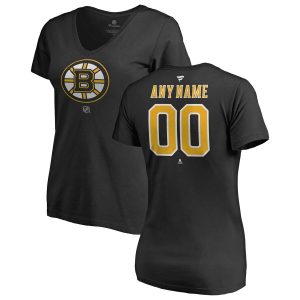 Boston Bruins Women’s Personalized Team Authentic V-Neck T-Shirt – Black