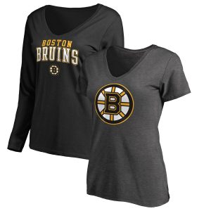 Boston Bruins Women’s Plus Size Square V-Neck T-Shirt Combo Set – Black/Gray