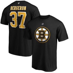 Patrice Bergeron Boston Bruins Team Authentic Stack Name & Number T-Shirt – Black